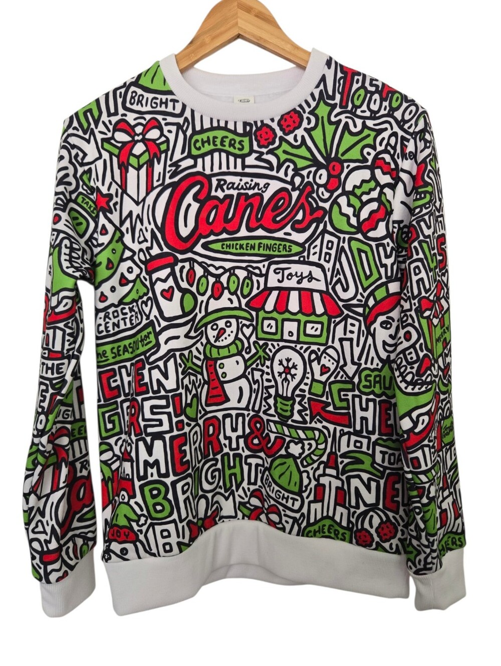 🎄 Raising Cane’s Christmas Doodle Graphic Sweatshirt Size Small